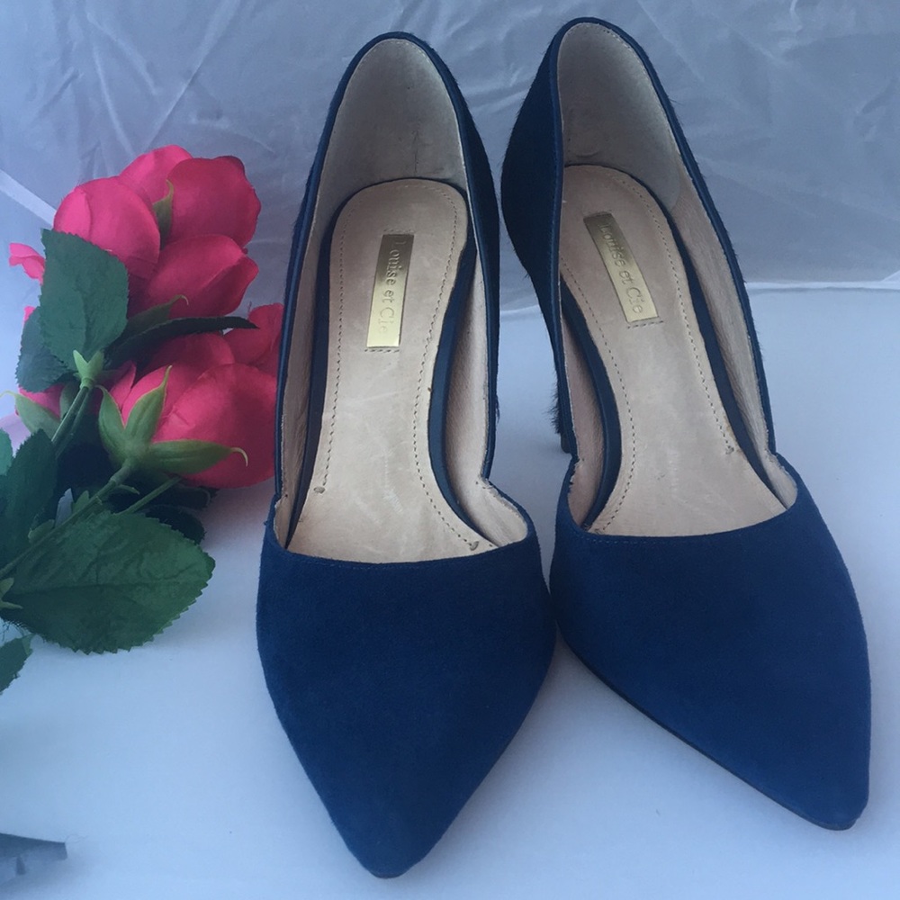Louise et Cie Blue Suede Fur Shoes Heels 7M EUC